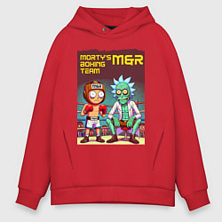 Толстовка оверсайз мужская Mortys boxing team - ai art fantasy, цвет: красный