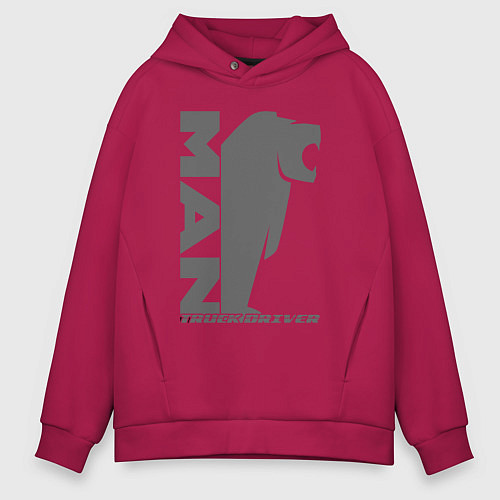 Мужское худи оверсайз MAN дальнобойщик серый логотип / Маджента – фото 1