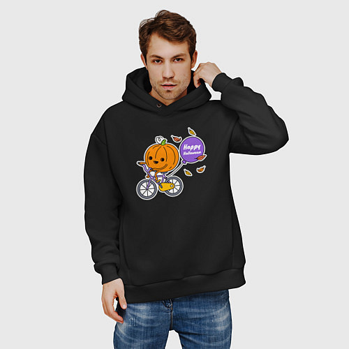 Мужское худи оверсайз Тыква на велике / Черный – фото 3