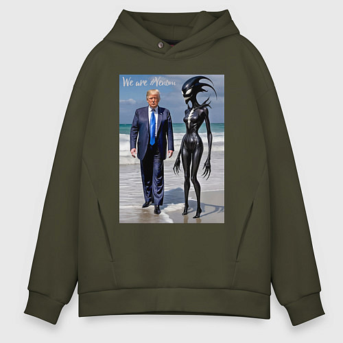Мужское худи оверсайз Donald Trump and symbiote girl - ai art fantasy / Хаки – фото 1