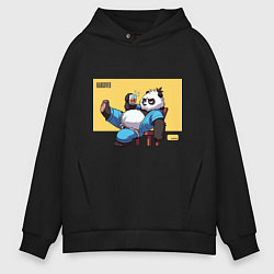 Толстовка оверсайз мужская Panda with a beer mug, цвет: черный