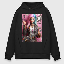 Толстовка оверсайз мужская Barbie - punk guitarist ai art, цвет: черный