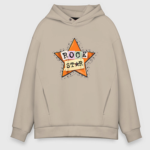 Мужское худи оверсайз Оранжевая рок звезда / Миндальный – фото 1