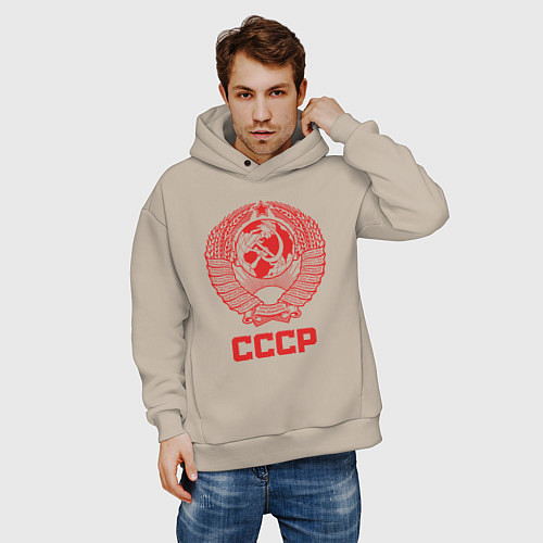 Мужское худи оверсайз Герб СССР - Союз Советских Социалистических Респуб / Миндальный – фото 3