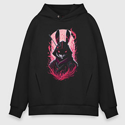 Толстовка оверсайз мужская Кролик самурай, цвет: черный