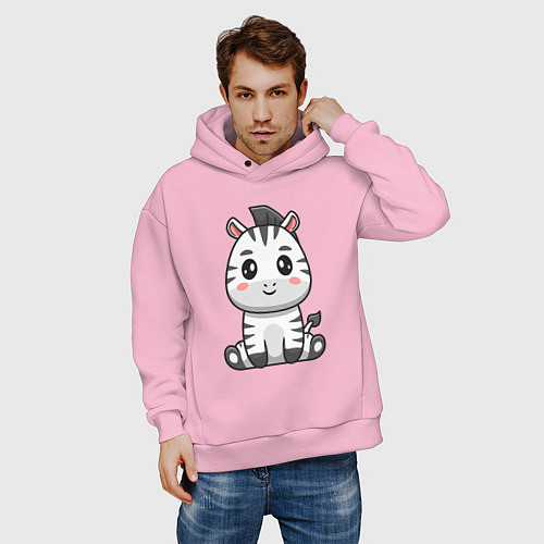 Мужское худи оверсайз Весёлая зебра / Светло-розовый – фото 3