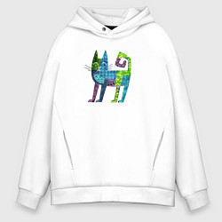 Толстовка оверсайз мужская Декоративный кот в узорах, цвет: белый