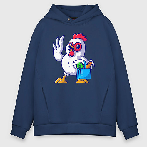 Мужское худи оверсайз Петушок с продуктами / Тёмно-синий – фото 1