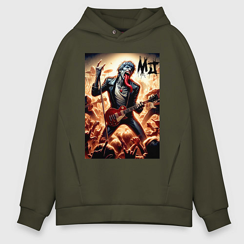 Мужское худи оверсайз Mick Jagger - Rolling Stones / Хаки – фото 1