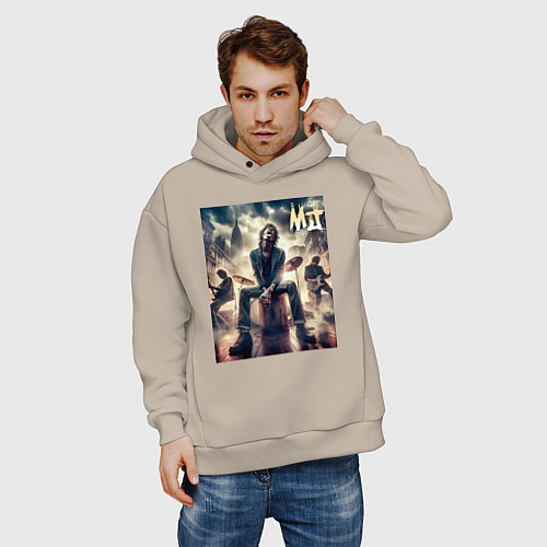 Мужское худи оверсайз Rolling Stones - Mick Jagger / Миндальный – фото 3