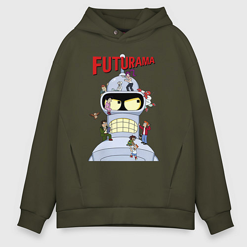 Мужское худи оверсайз Futurama all / Хаки – фото 1