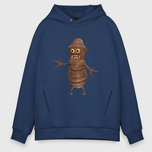 Мужское худи оверсайз Сartoon worm character brown / Тёмно-синий – фото 1