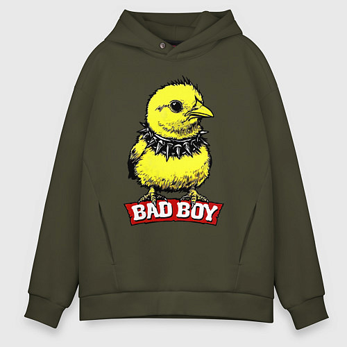 Мужское худи оверсайз Bad boy chicken / Хаки – фото 1