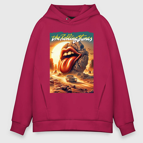 Мужское худи оверсайз Rolling Stones - stylization of the logo / Маджента – фото 1