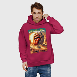 Толстовка оверсайз мужская Rolling Stones - stylization of the logo, цвет: маджента — фото 2