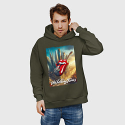 Толстовка оверсайз мужская Rolling Stones - logo-guitar, цвет: хаки — фото 2