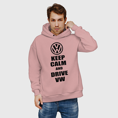 Мужское худи оверсайз Keep Calm & Drive VW / Пыльно-розовый – фото 3