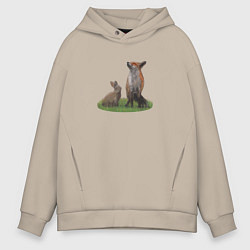 Толстовка оверсайз мужская Лиса и заяц, цвет: миндальный