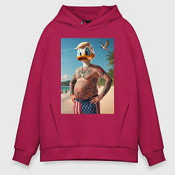 Толстовка оверсайз мужская Donald Duck-Trump on a Florida beach, цвет: маджента
