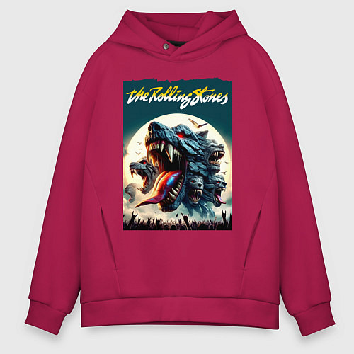 Мужское худи оверсайз Волки Роллинг Стоунз - фантазия / Маджента – фото 1