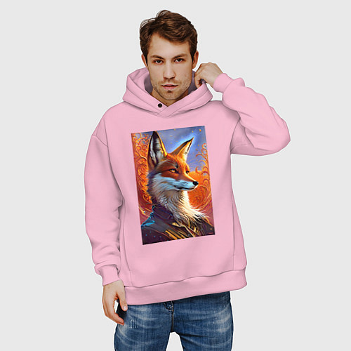 Мужское худи оверсайз Fox fashionista - ai art fantasy / Светло-розовый – фото 3