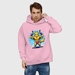 Толстовка оверсайз мужская Big Pikachu, цвет: светло-розовый — фото 2