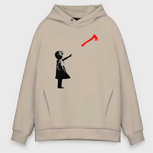 Мужское худи оверсайз Девочка и топор / Миндальный – фото 1