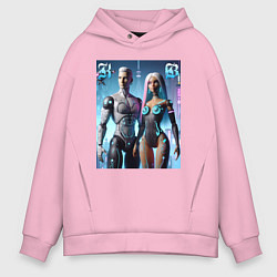 Толстовка оверсайз мужская Barbie and Ken - cyber fantasy, цвет: светло-розовый