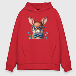 Толстовка оверсайз мужская Кролик мальчик в очках, цвет: красный
