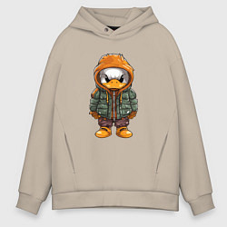 Толстовка оверсайз мужская Утёнок в куртке с капюшоном, цвет: миндальный