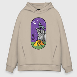 Толстовка оверсайз мужская Волк и турист, цвет: миндальный