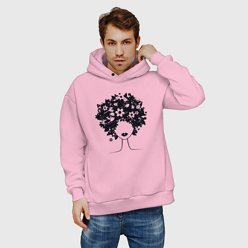 Мужское худи оверсайз Цветочная девушка / Светло-розовый – фото 3