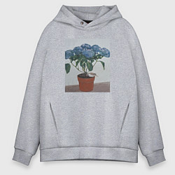 Толстовка оверсайз мужская Спящий воробушек на гортензии, цвет: меланж