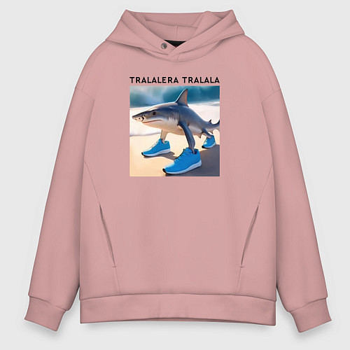 Мужское худи оверсайз Tralalera tralala - shark - brainrot meme / Пыльно-розовый – фото 1