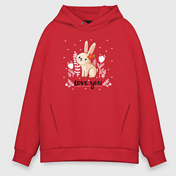 Толстовка оверсайз мужская Love you bunny, цвет: красный