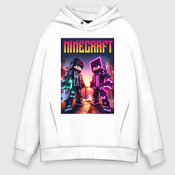 Толстовка оверсайз мужская Minecraft - neon fantasy ai art, цвет: белый