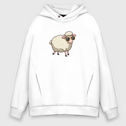 Толстовка оверсайз мужская Забавная овечка в солнечных очках, цвет: белый
