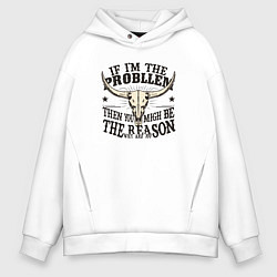 Толстовка оверсайз мужская Череп и текст, цвет: белый