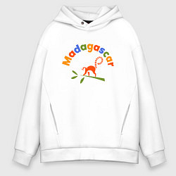 Толстовка оверсайз мужская Лемур в Мадагаскаре, цвет: белый