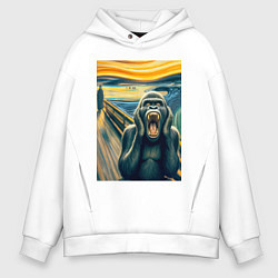 Толстовка оверсайз мужская Горилла кричит - мем нейросеть, цвет: белый