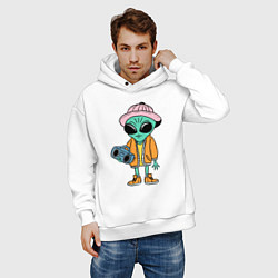 Толстовка оверсайз мужская Инопланетянин с магнитофоном, цвет: белый — фото 2