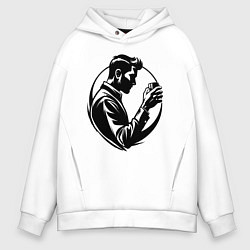 Толстовка оверсайз мужская Бармен со стаканом, цвет: белый