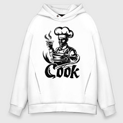 Толстовка оверсайз мужская Повар готовит блюдо, цвет: белый