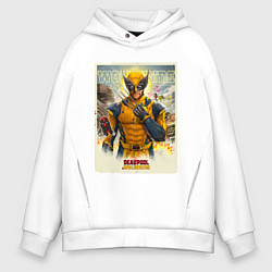 Толстовка оверсайз мужская Россомаха стоит и дэдпул рядом, цвет: белый