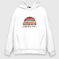 Толстовка оверсайз мужская Toyota Chaser - рисунок и иероглифы, цвет: белый