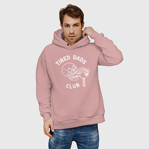 Мужское худи оверсайз Tired Dads Club белый / Пыльно-розовый – фото 3