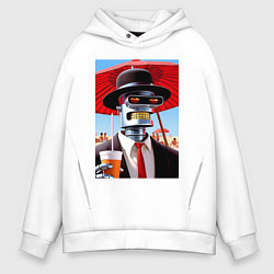 Толстовка оверсайз мужская Бендер в костюме и шляпе на пляже - прикол, цвет: белый