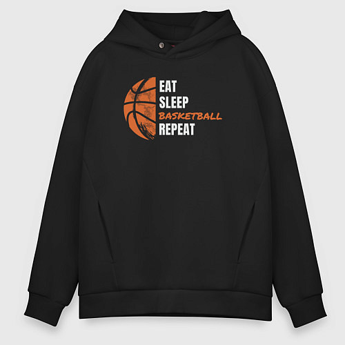 Мужское худи оверсайз Eat sleep basketball / Черный – фото 1