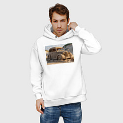 Толстовка оверсайз мужская Песчаный Автомобиль: Дорога в Пустыне, цвет: белый — фото 2