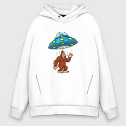 Толстовка оверсайз мужская Нло похищает бигфута, цвет: белый